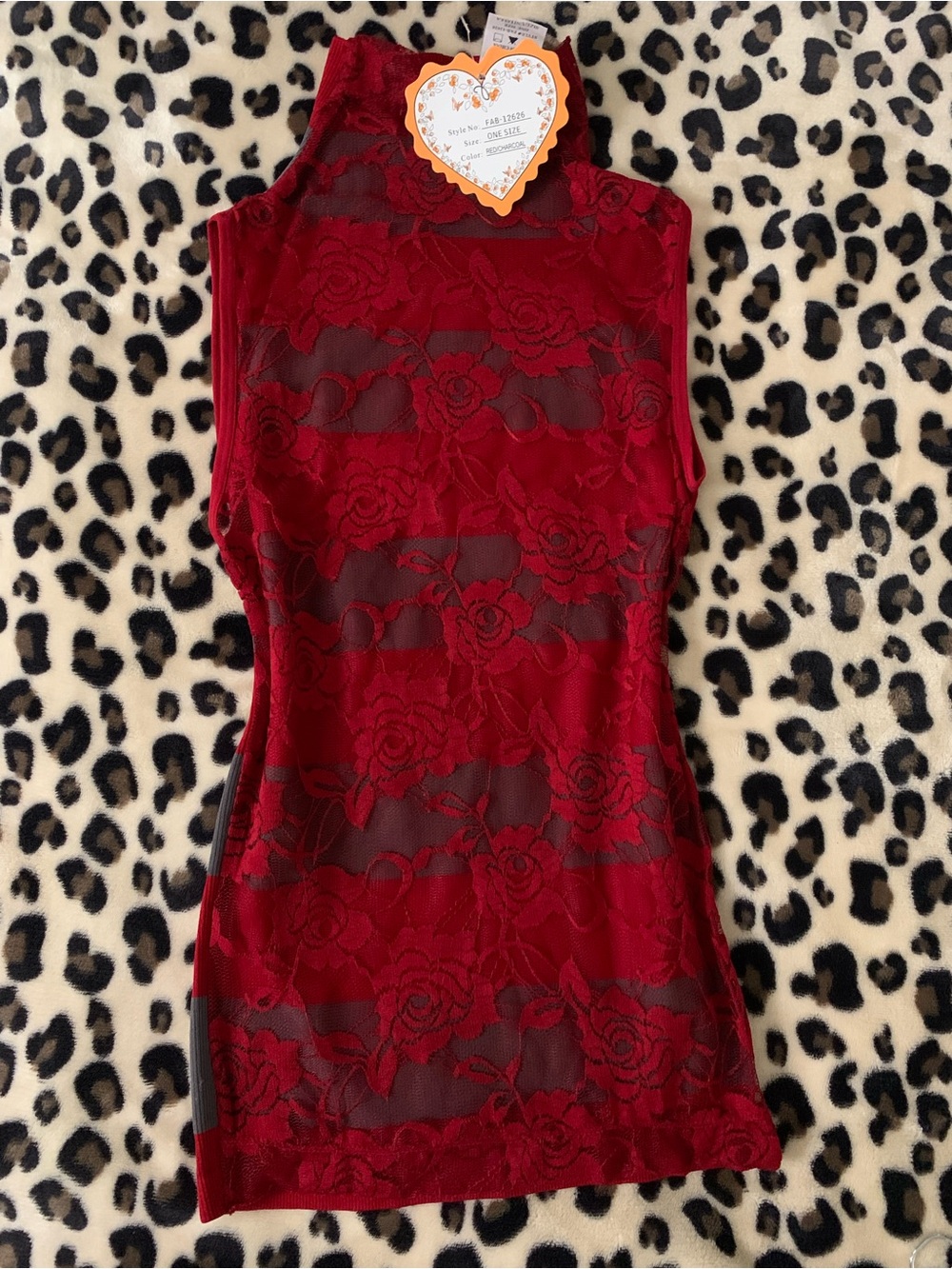 Red Lace Sleeveless Mock Neck Top